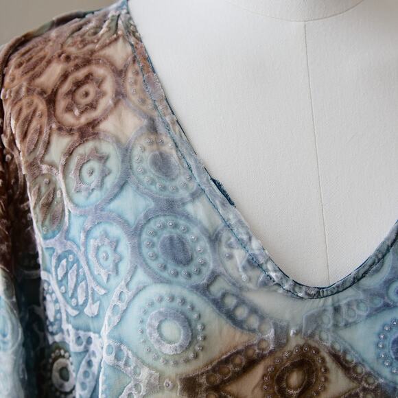 Vintage Evil Eye psychedelic Velvet and silk Kimono top  size L - Picture 3 of 6